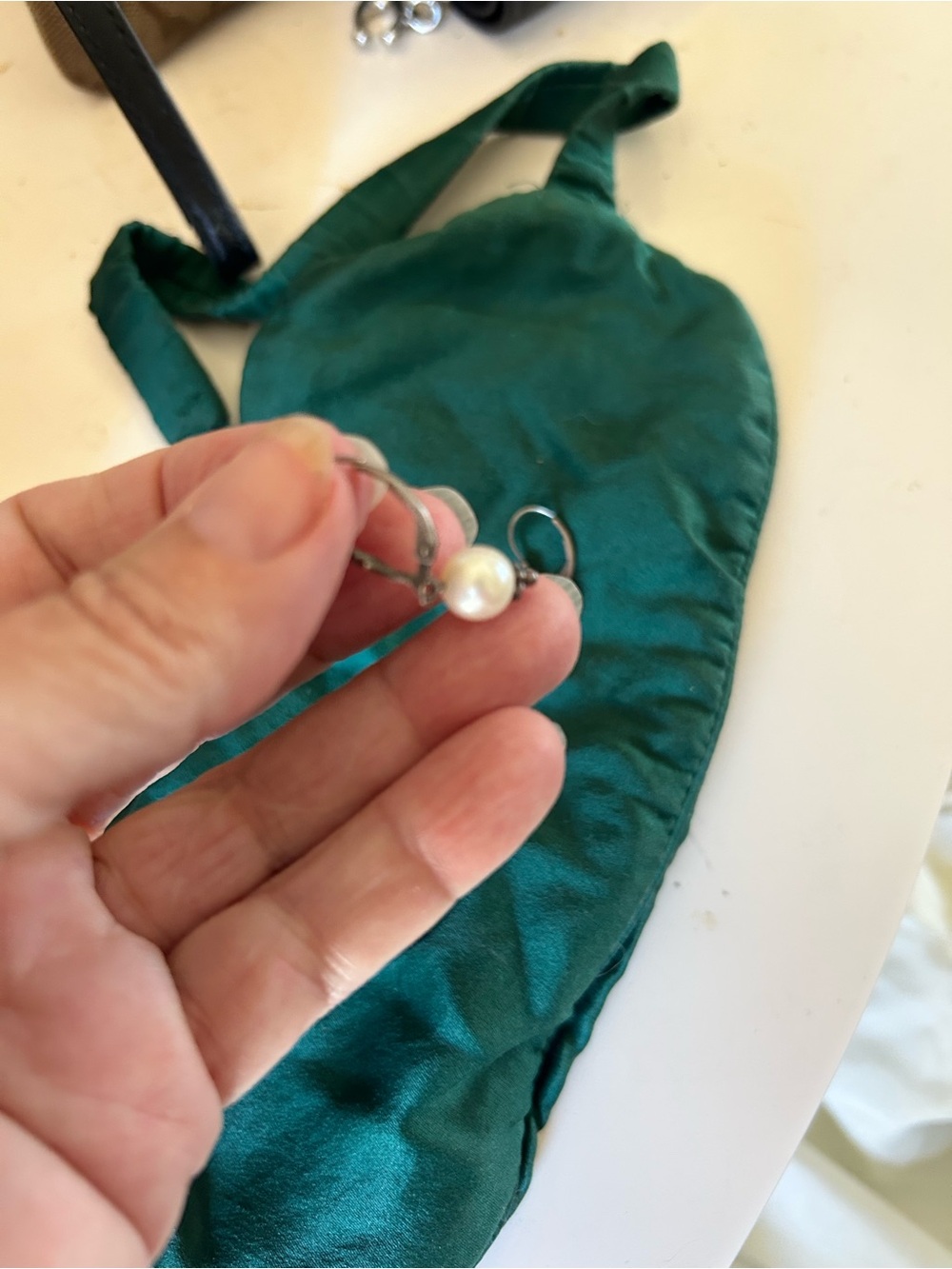 Pearl Drop Leverback Earrings - Silver Tone - Picture 4 of 6